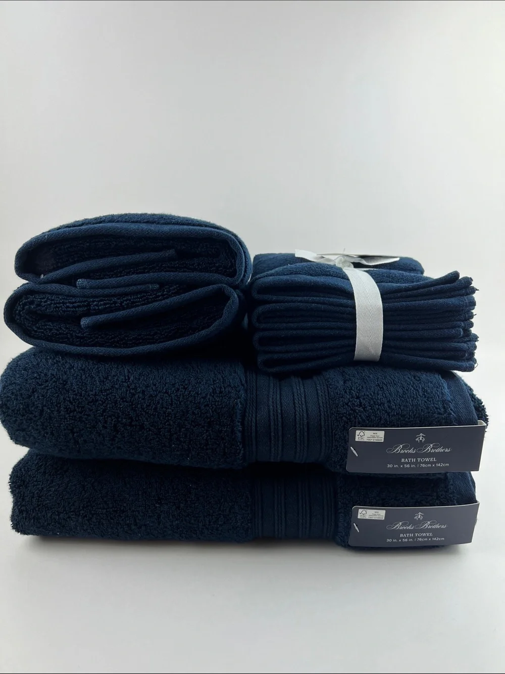 Brooks Brothers Bath Towel Set Navy Blue Soft Plush 100% Cotton 8 Pc NEW